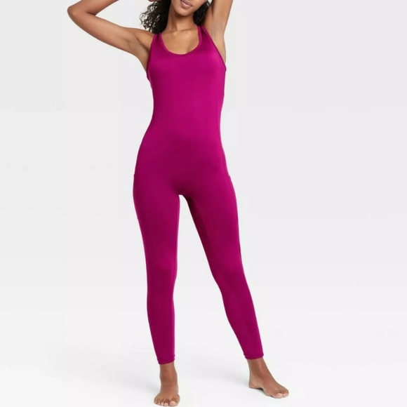 J.Dow Fitness Raspberry Rose Racer Back Full Length Tank Bodysuit Jumpsuit Small - Picture 1 of 12